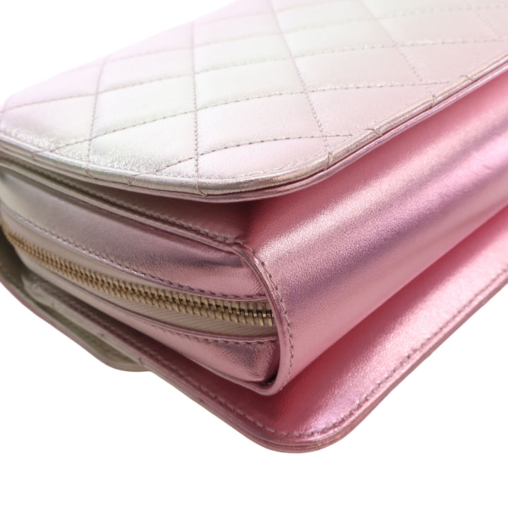 Matelassé Gradient Métallisé Like A Portefeuille à rabat Grand Cuir d'agneau Rose