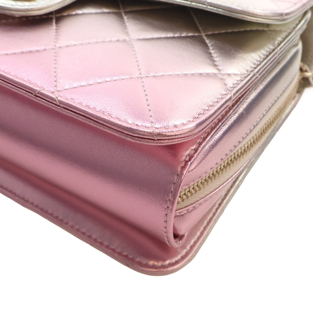 Matelassé Gradient Métallisé Like A Portefeuille à rabat Grand Cuir d'agneau Rose