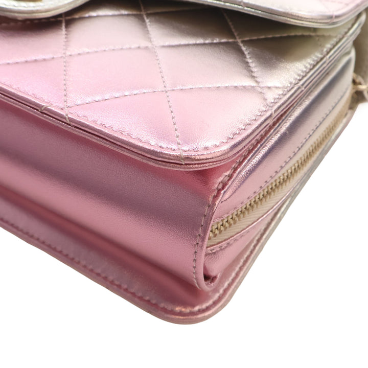 Matelassé Gradient Métallisé Like A Portefeuille à rabat Grand Cuir d'agneau Rose