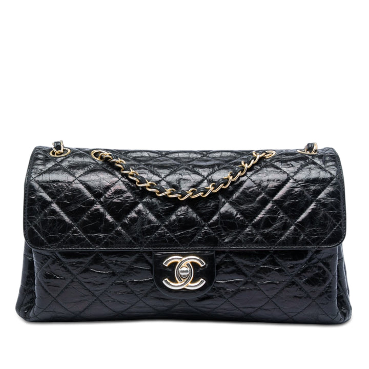 Chanel Jumbo CC Matelassé Crumpled Cuir de veau Straight à rabat