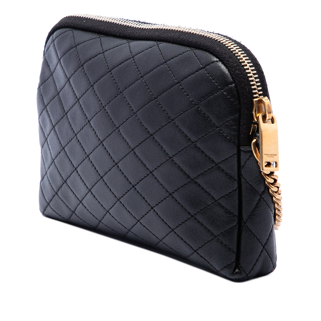 Saint Laurent Matelassé Gaby Zippé Pochette Mini Cuir d'agneau Noir