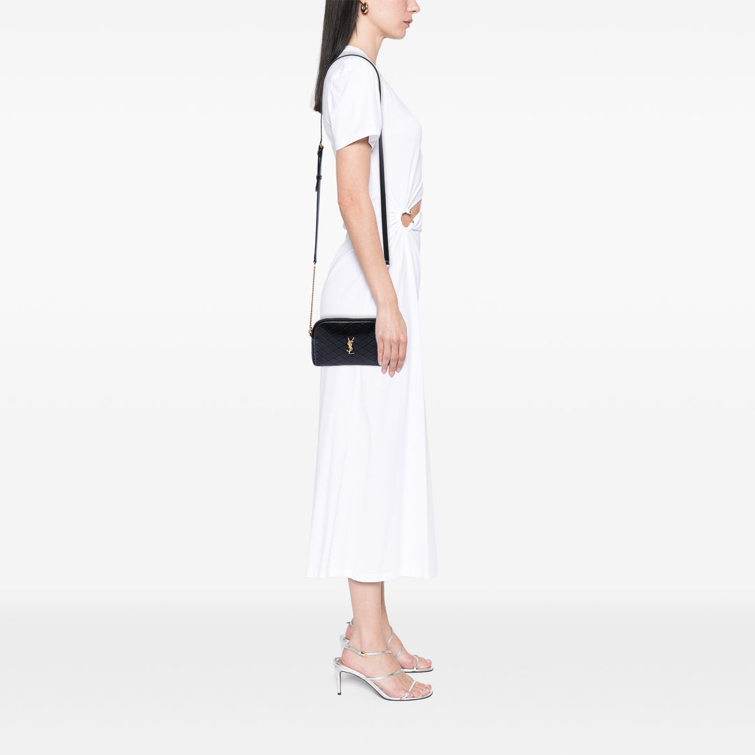 Saint Laurent Matelassé Gaby Zippé Pochette Mini Cuir d'agneau Noir