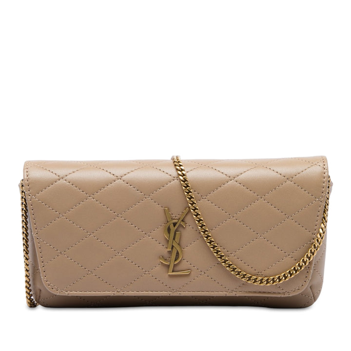 Saint Laurent Matelassé Gaby Étui téléphone Sac Cuir d'agneau Marron