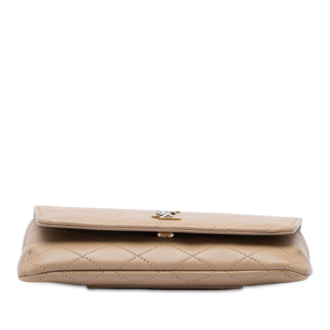 Saint Laurent Matelassé Gaby Étui téléphone Sac Cuir d'agneau Marron