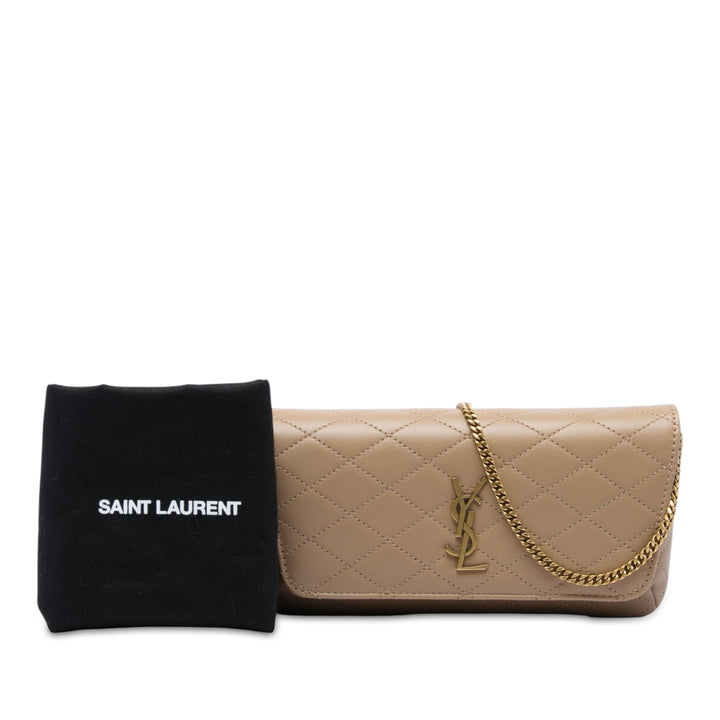 Saint Laurent Matelassé Gaby Étui téléphone Sac Cuir d'agneau Marron