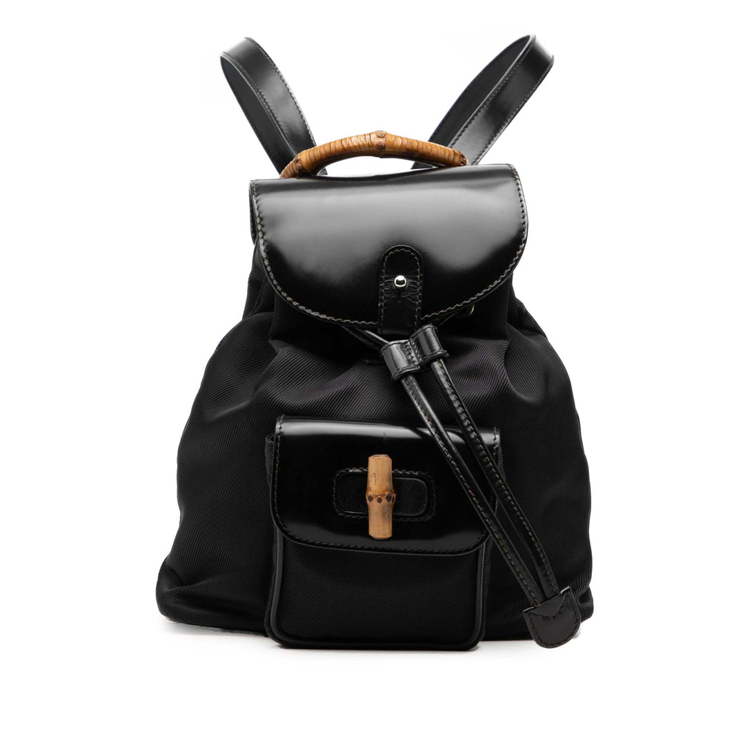 Gucci Nylon et Cuir verni Bamboo Drawstring Sac à dos