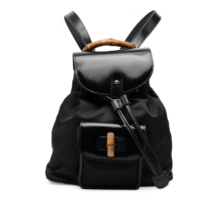 Gucci Nylon et Cuir verni Bamboo Drawstring Sac à dos