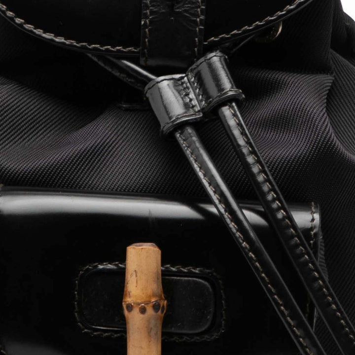 Gucci Nylon et Cuir verni Bamboo Drawstring Sac à dos
