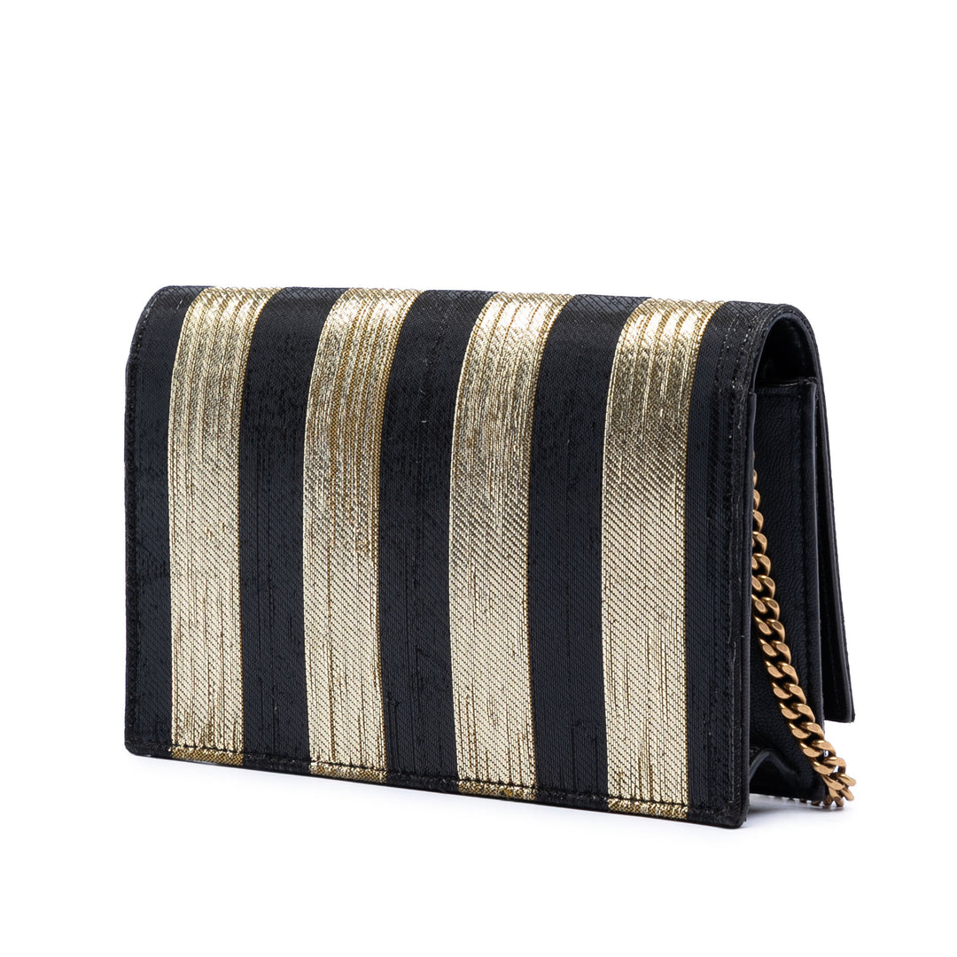 Saint Laurent Metallic Striped Fabric Monogram Kate Pompon Wallet on Chain