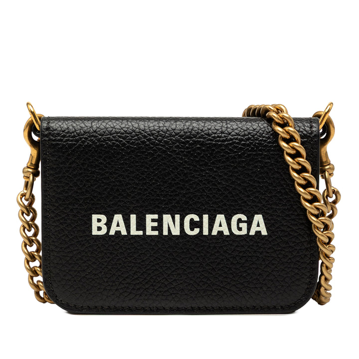 Balenciaga grainé Logo Cash Wallet on Chain Mini Cuir de veau grainé