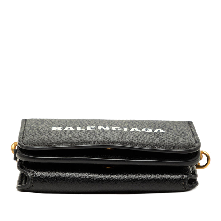 Balenciaga grainé Logo Cash Wallet on Chain Mini Cuir de veau grainé