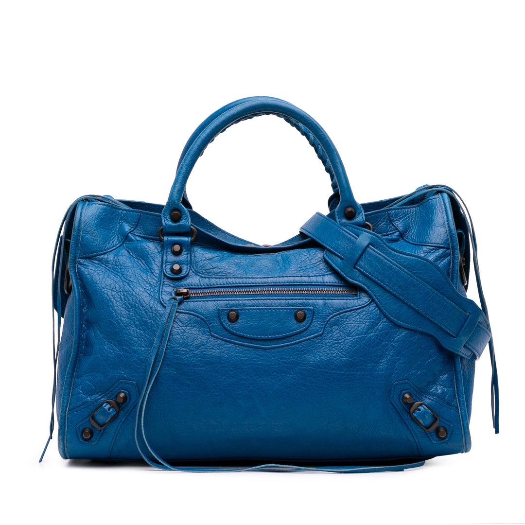 Lambskin Motocross Classic City Satchel Blue - Gaby Paris