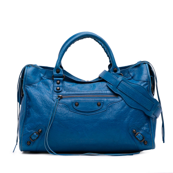 Lambskin Motocross Classic City Satchel Blue - Gaby Paris