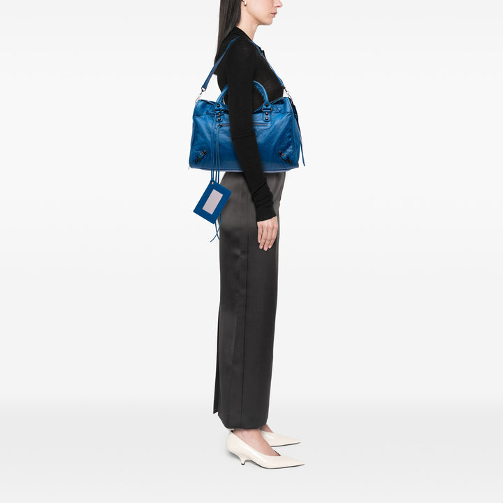 Lambskin Motocross Classic City Satchel Blue - Gaby Paris