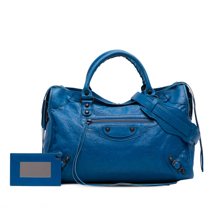 Lambskin Motocross Classic City Satchel Blue - Gaby Paris