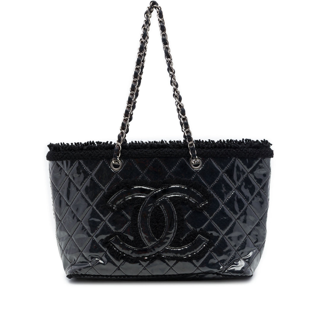 Chanel Matelassé et PVC Funny Cabas Petit Tweed Noir – vue principale – GABY PARIS