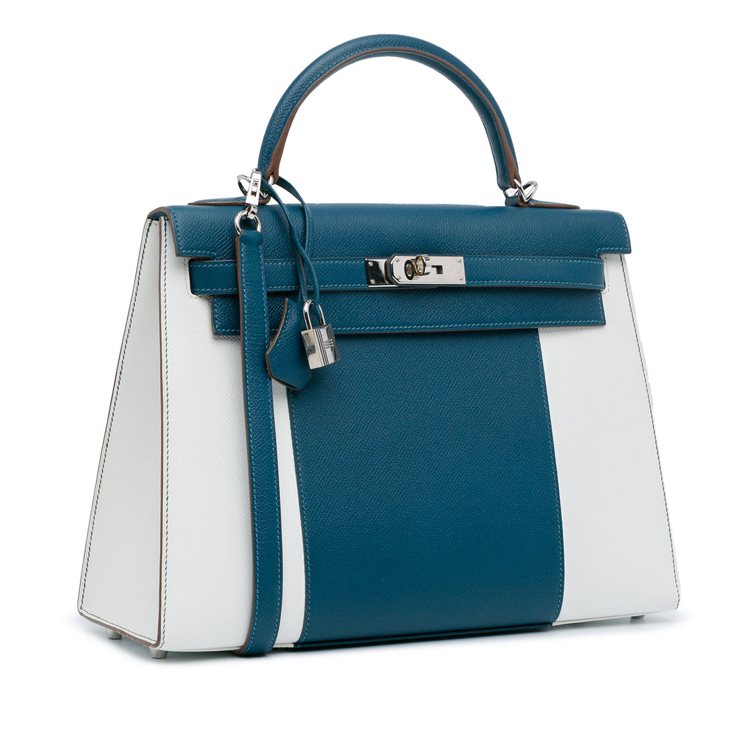 Bicolor Epsom Kelly Flag Sellier 32 Blue - Gaby Paris