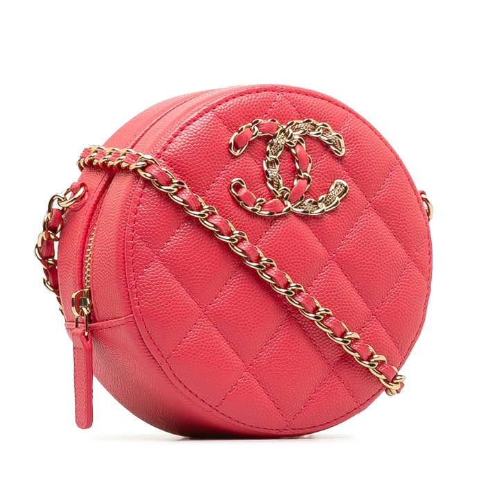 Caviar 19 Round Clutch With Chain Pink - Gaby Paris