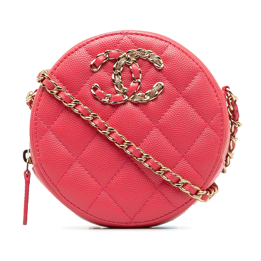 Caviar 19 Round Clutch With Chain Pink - Gaby Paris