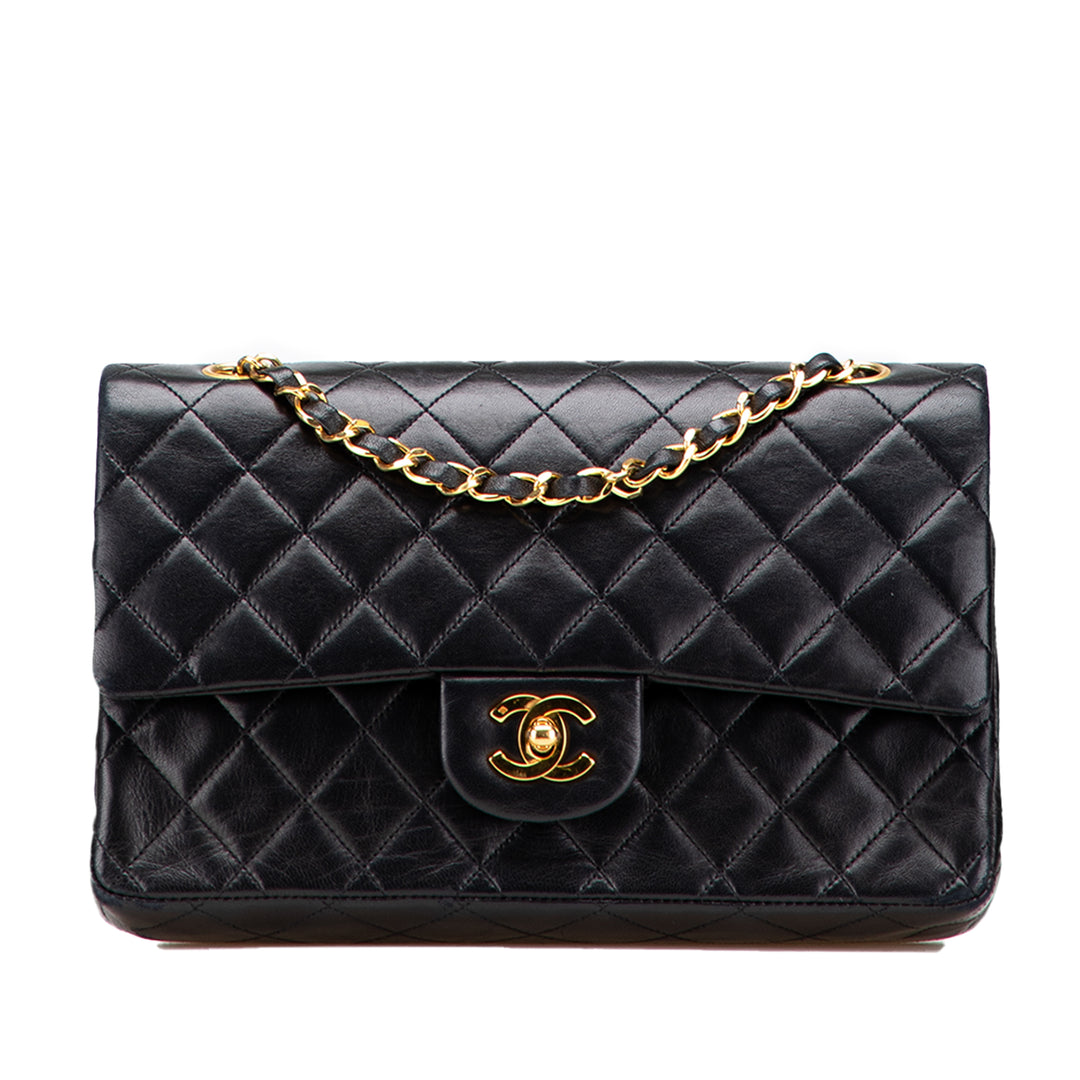 Medium Classic Lambskin Double Flap Black - Gaby Paris
