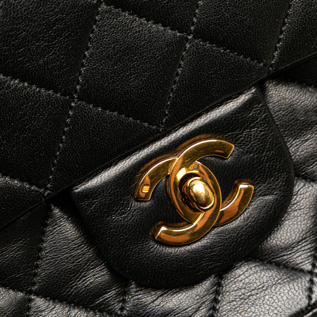Medium Classic Lambskin Double Flap Black - Gaby Paris