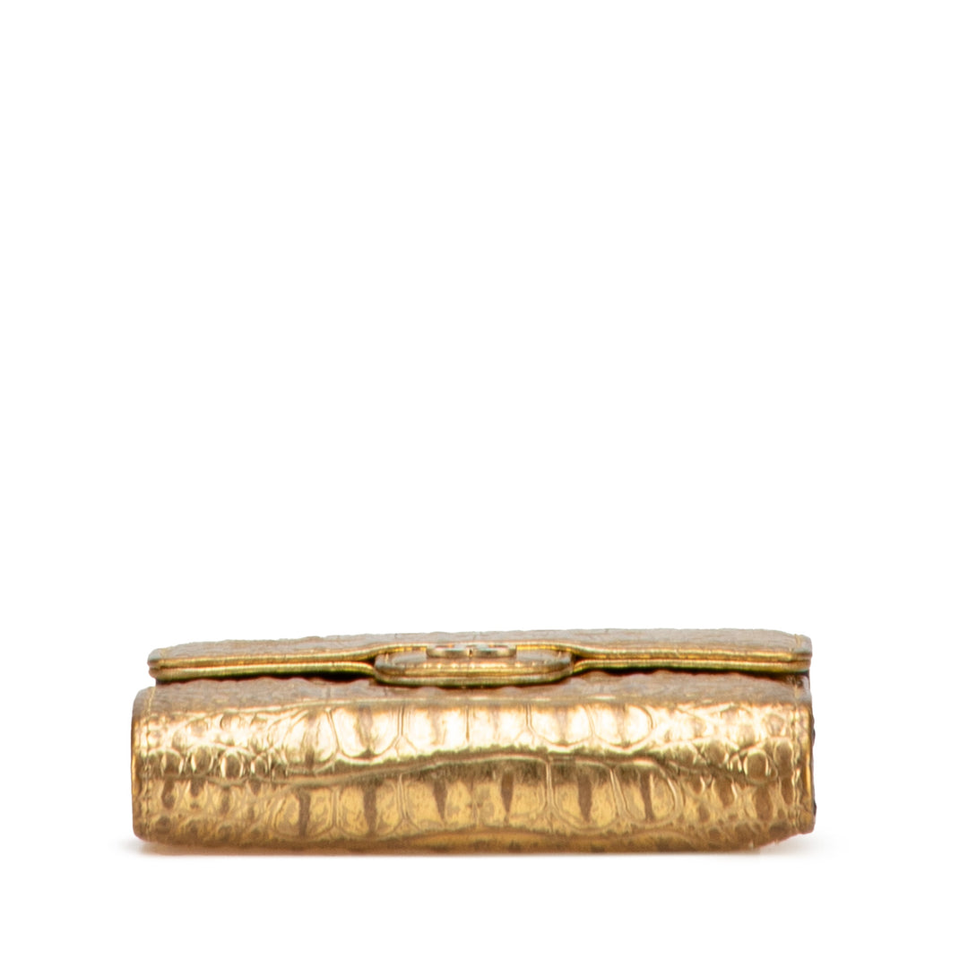 CC Metallic Calfskin Crocodile Embossed Compact Flap Wallet Gold - Gaby Paris