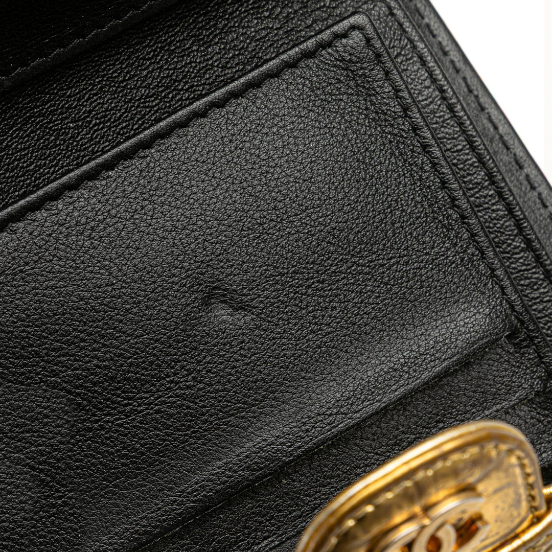 CC Metallic Calfskin Crocodile Embossed Compact Flap Wallet Gold - Gaby Paris