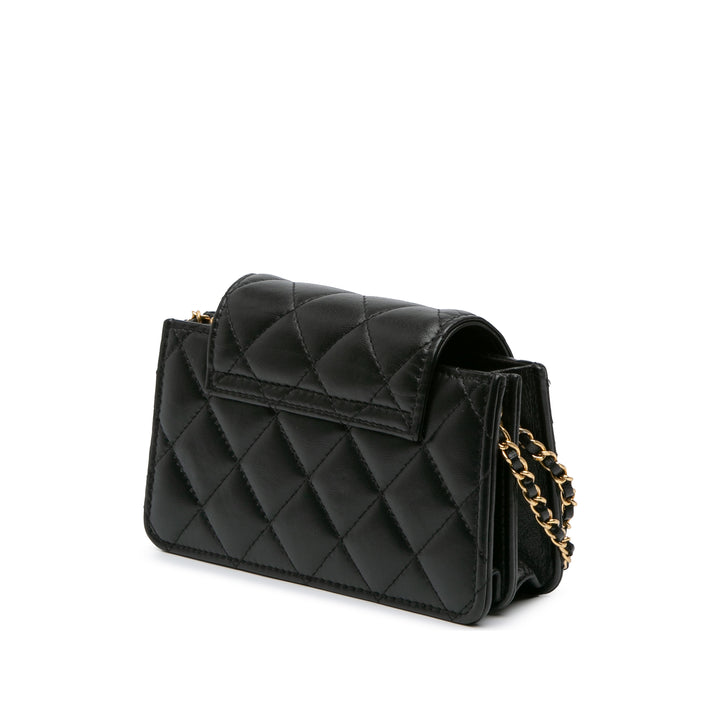 Mini CC Quilted Lambskin Phone Holder On Chain Black - Gaby Paris