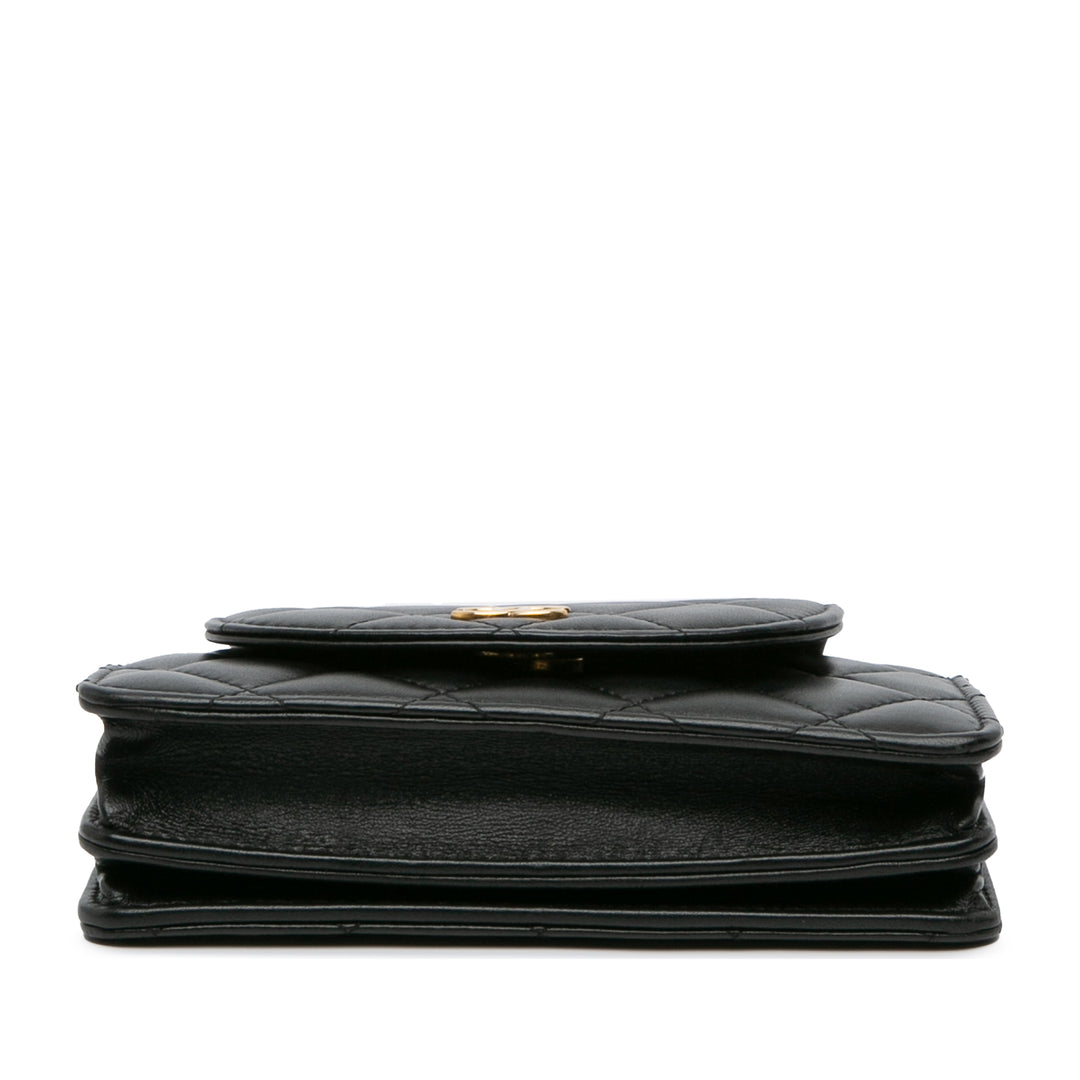 Mini CC Quilted Lambskin Phone Holder On Chain Black - Gaby Paris