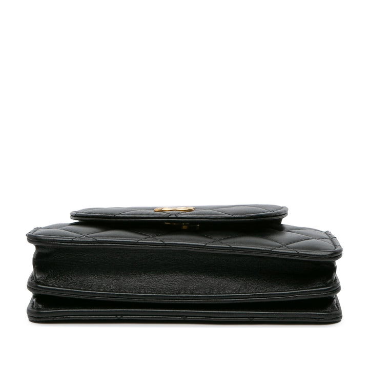 Mini CC Quilted Lambskin Phone Holder On Chain Black - Gaby Paris
