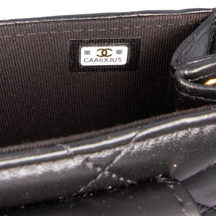 Mini CC Quilted Lambskin Phone Holder On Chain Black - Gaby Paris