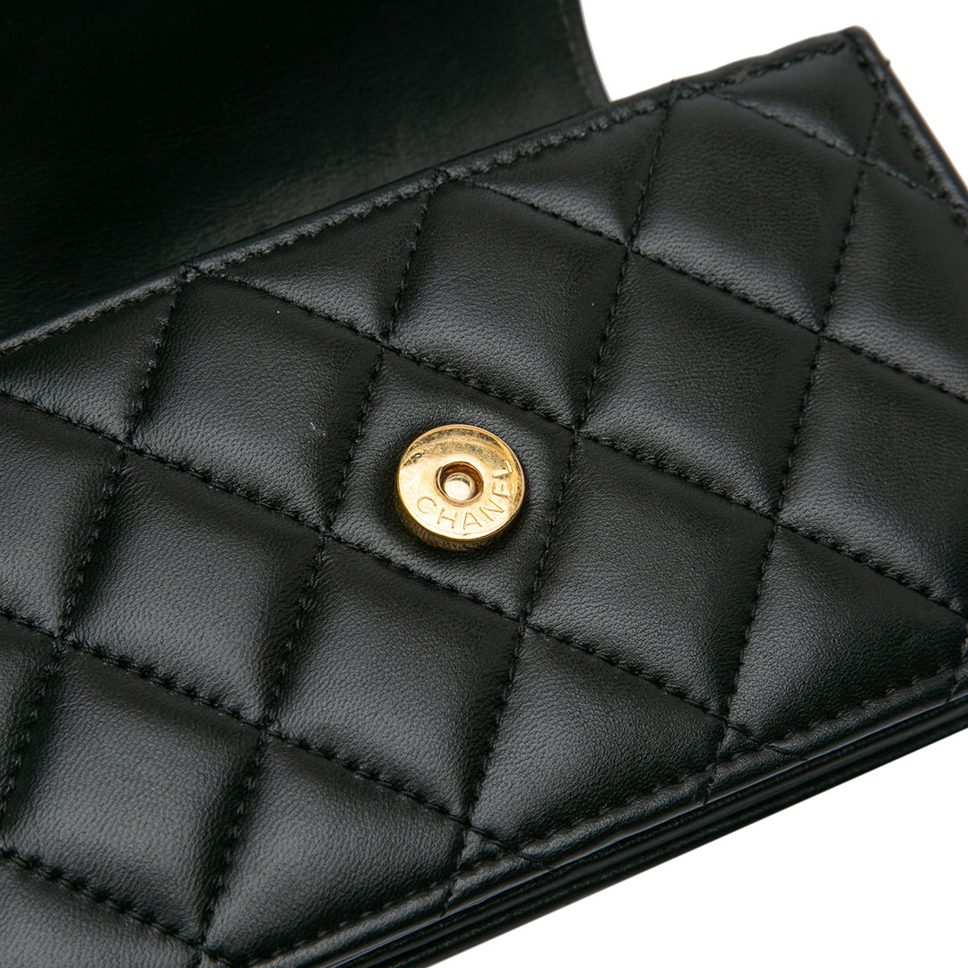 Mini CC Quilted Lambskin Phone Holder On Chain Black - Gaby Paris