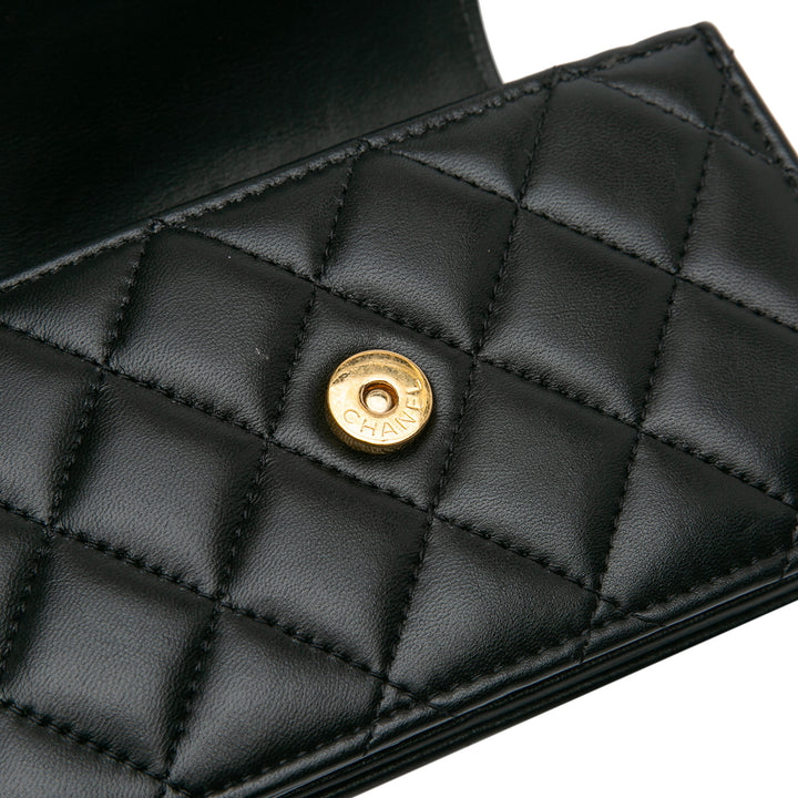 Mini CC Quilted Lambskin Phone Holder On Chain Black - Gaby Paris