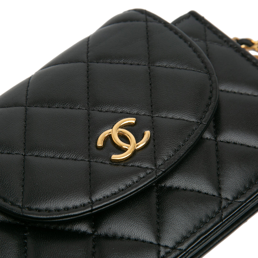 Mini CC Quilted Lambskin Phone Holder On Chain Black - Gaby Paris