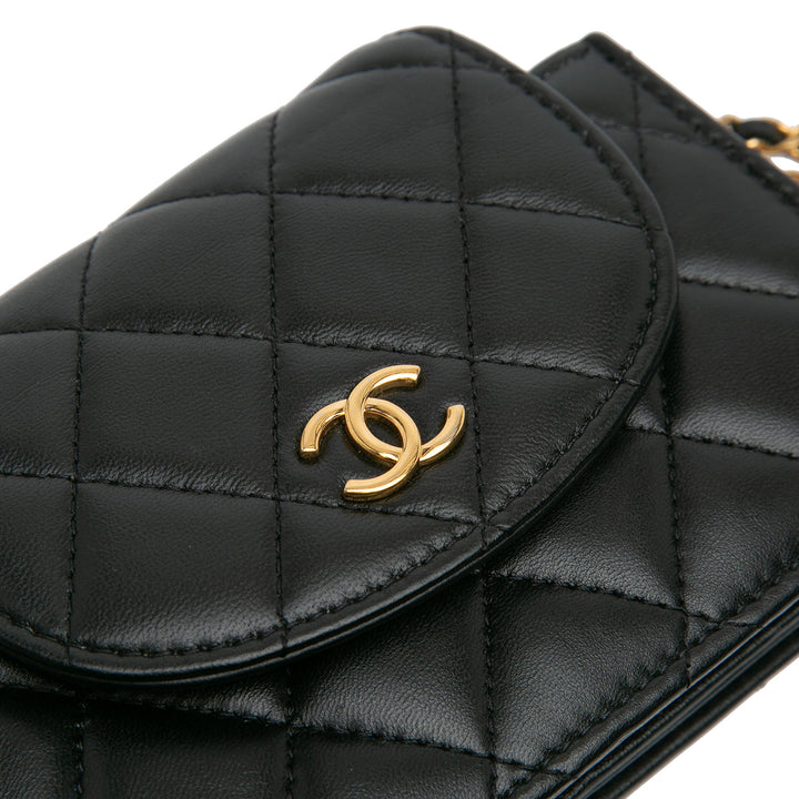 Mini CC Quilted Lambskin Phone Holder On Chain Black - Gaby Paris