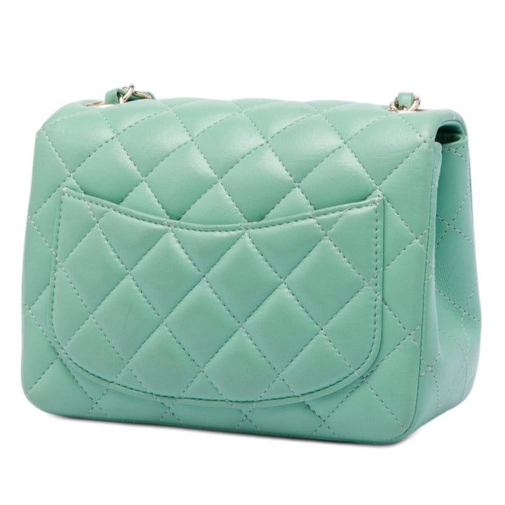 Chanel Sac bandoulière Classic Carré Rabat simple Mini Cuir d'agneau Vert – vue 2 – GABY PARIS