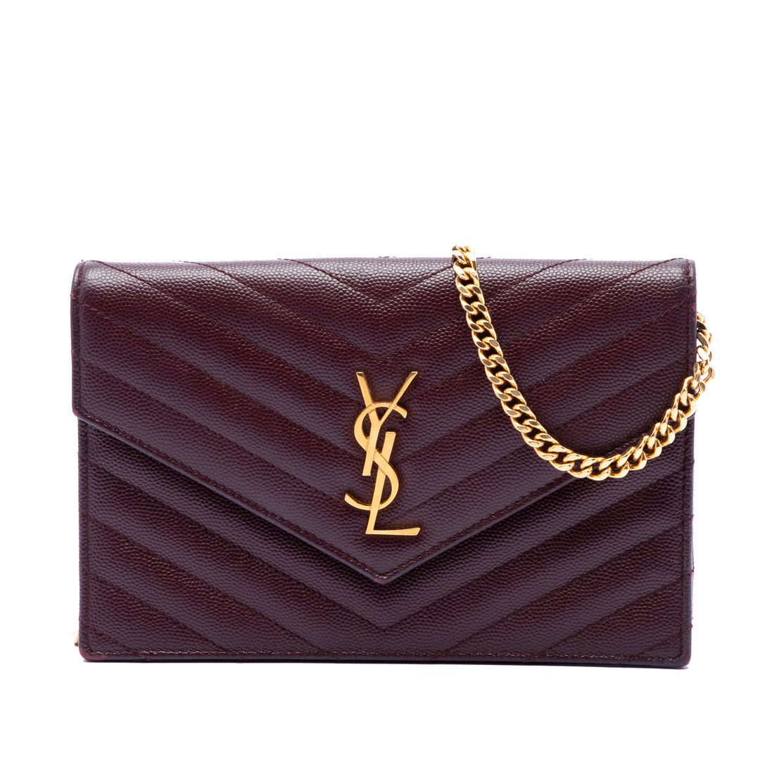 Saint Laurent Grain De Poudre Matelasse Chevron Monogram Chain Portefeuille