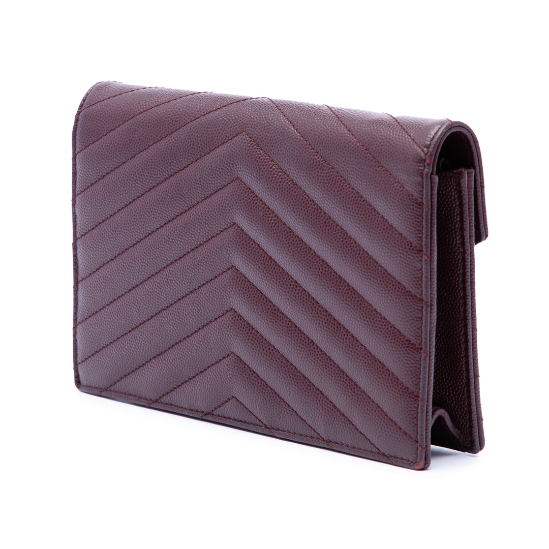 Saint Laurent Grain De Poudre Matelasse Chevron Monogram Chain Portefeuille