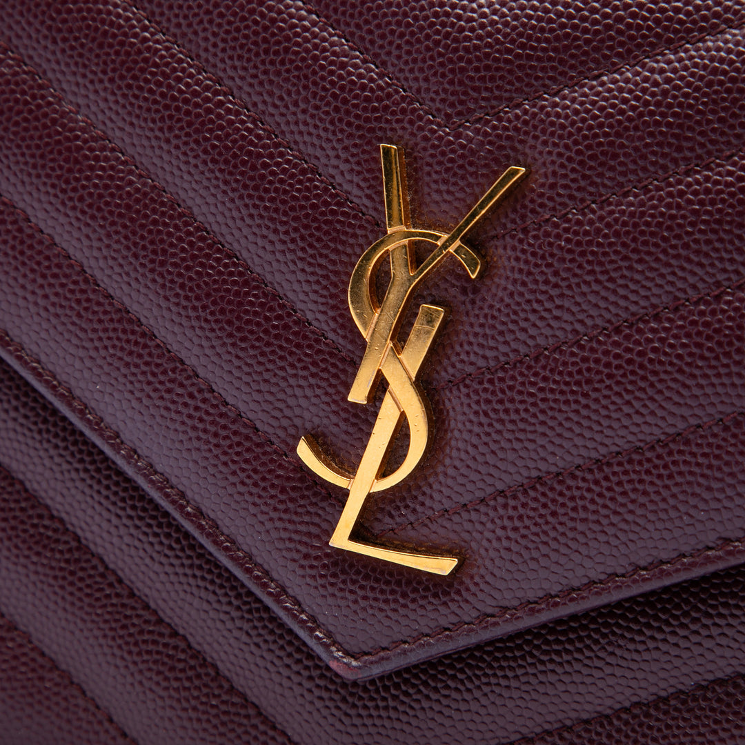 Saint Laurent Grain De Poudre Matelasse Chevron Monogram Chain Portefeuille