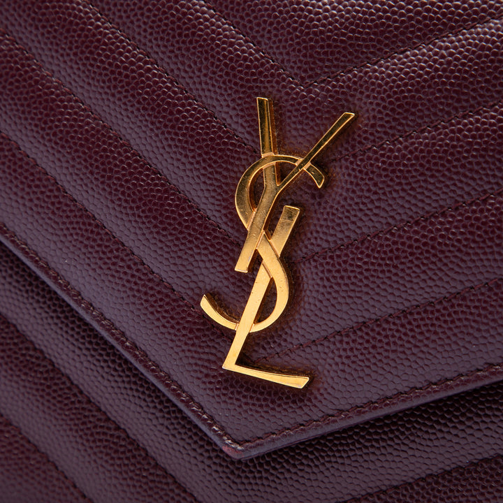 Saint Laurent Grain De Poudre Matelasse Chevron Monogram Chain Portefeuille