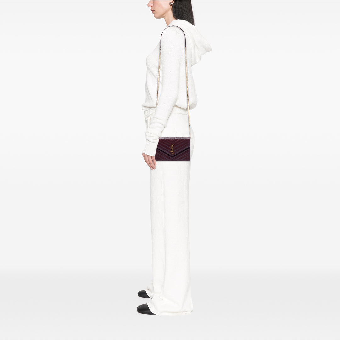 Saint Laurent Grain De Poudre Matelasse Chevron Monogram Chain Portefeuille