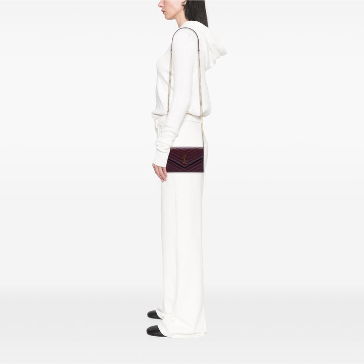 Saint Laurent Grain De Poudre Matelasse Chevron Monogram Chain Portefeuille