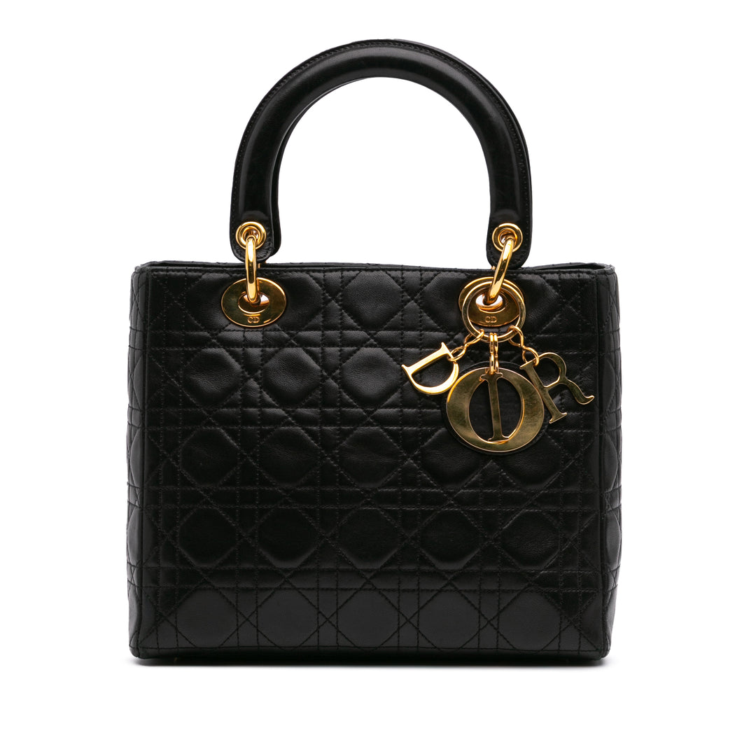 Medium Lambskin Cannage Lady Dior Black - Gaby Paris