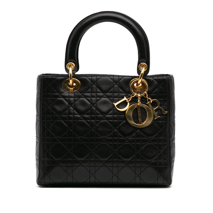Medium Lambskin Cannage Lady Dior Black - Gaby Paris