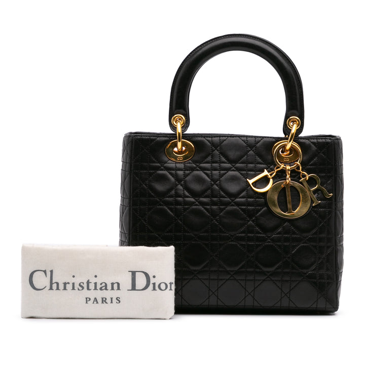 Medium Lambskin Cannage Lady Dior Black - Gaby Paris