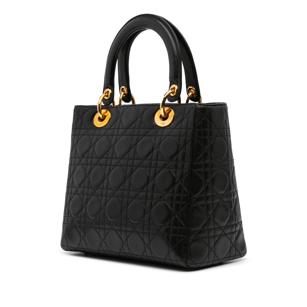 Medium Lambskin Cannage Lady Dior Black - Gaby Paris