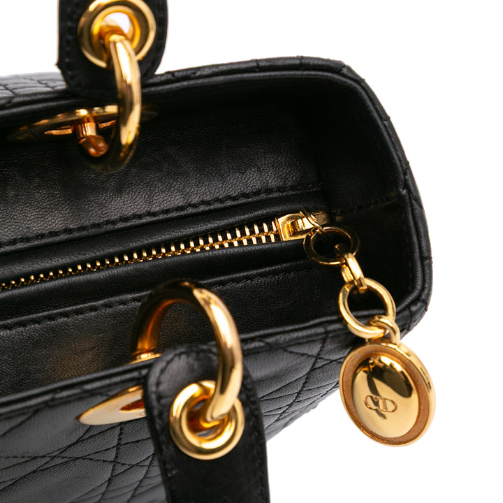 Medium Lambskin Cannage Lady Dior Black - Gaby Paris