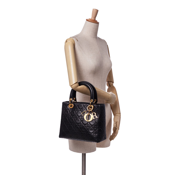Medium Lambskin Cannage Lady Dior Black - Gaby Paris