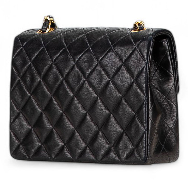 Square Quilted Lambskin Single Flap Black - Gaby Paris