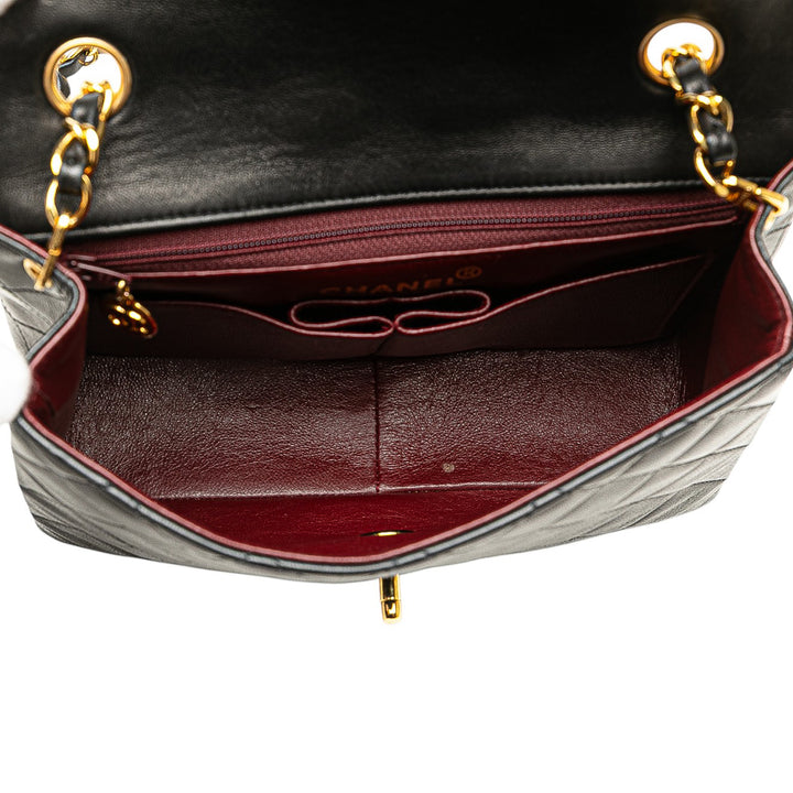 Square Quilted Lambskin Single Flap Black - Gaby Paris
